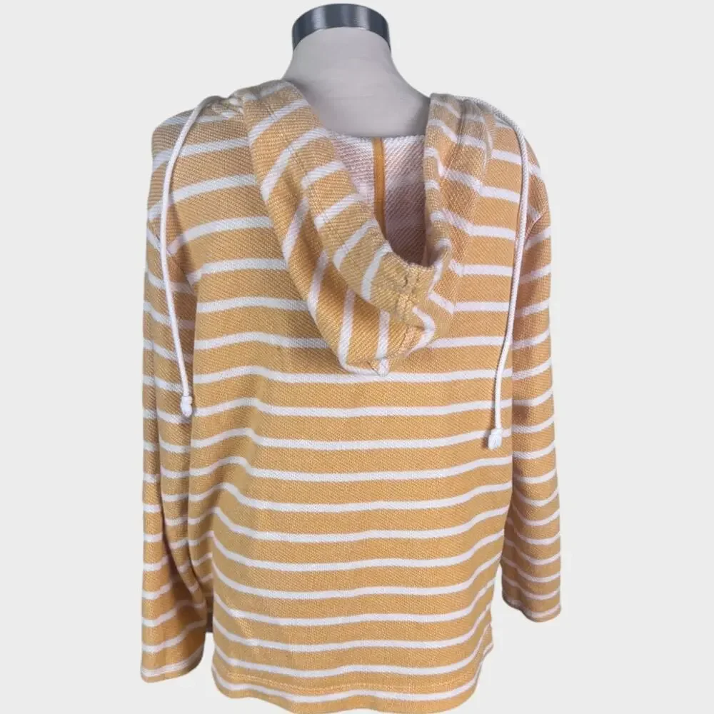 Old Navy Womens XL Hooded Yellow Striped Pullover with Pouch Pocket
